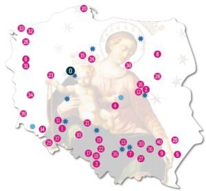 Mapka miejsc kult Matki Bożej Pompejańskiej i Bartola Longo w Polsce