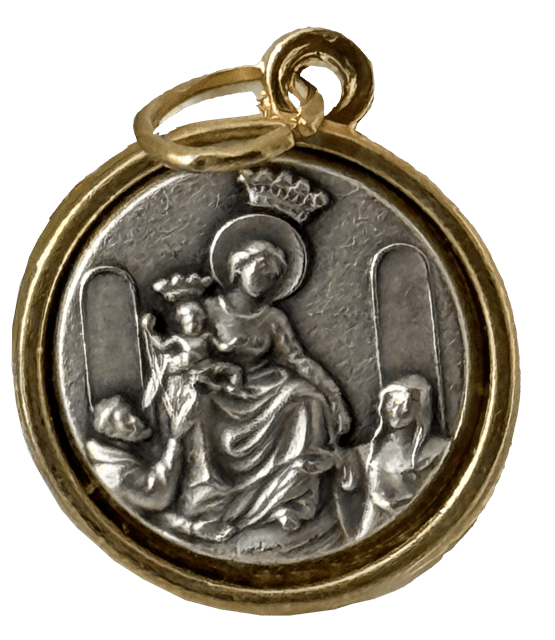 Medalik pompejański – awers z Matką Bożą Pompejańską